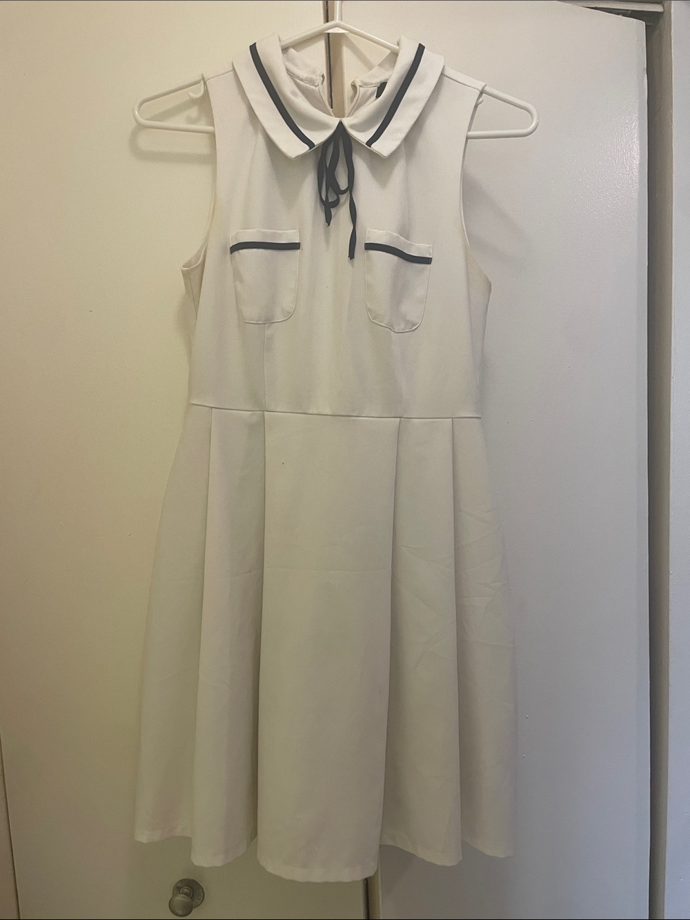 Cream Sailor-Collar Dress with Navy Trim